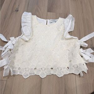 Luminary Cream Crochet Ruffle Tie-Side Top